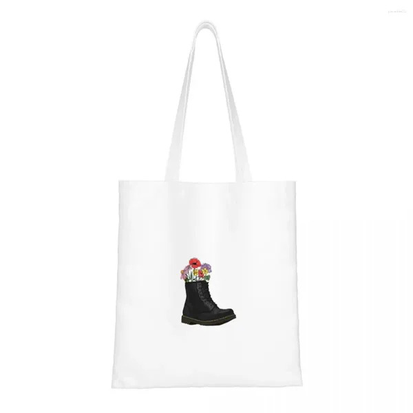 Sacs de courses fleurs poussant à partir de Doc Boot, sac en toile pliable et réutilisable pour filles, sac à main de voyage