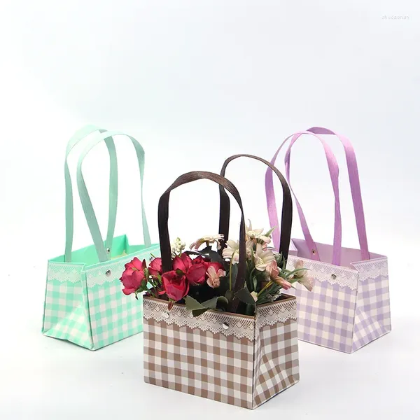 Sacs de courses pliables, sac en papier à carreaux avec poignées, emballage cadeau pour magasin de fleurs, fournitures de mariage et de noël, sacs à main