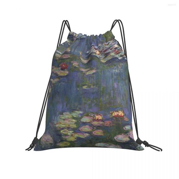 Bolsas de compras Mochila de cuerda plegable para gimnasio al aire libre Claude Monet Water Lilies Running Travel School Eco Friendly Bag