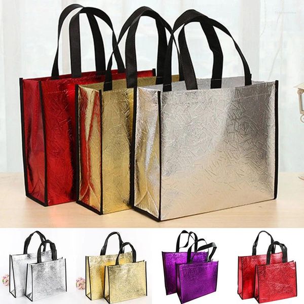 Bolsas de compras Bolsa de asas plegable Tela Cremallera Láser Eco No tejido Venta Moda Reutilizable Grande Impermeable No