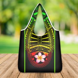 Boodschappentassen voorzitten Samoa Polynesische plumeria printring herbruikbare opslag vrouwelijke schouderzak bolsa mujer 230331