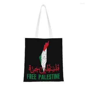 Sacs de courses Palestine gratuite en calligraphie arabe et anglaise, fourre-tout en toile, fourre-tout à épaule, sac à main avec carte du drapeau palestinien