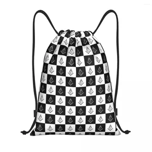 Sacs à provisions Freemason Checkered Black and White Pattern Sac à cordon Portable Gym Sports Sackpack Masonic Mason Storage Sacs à dos