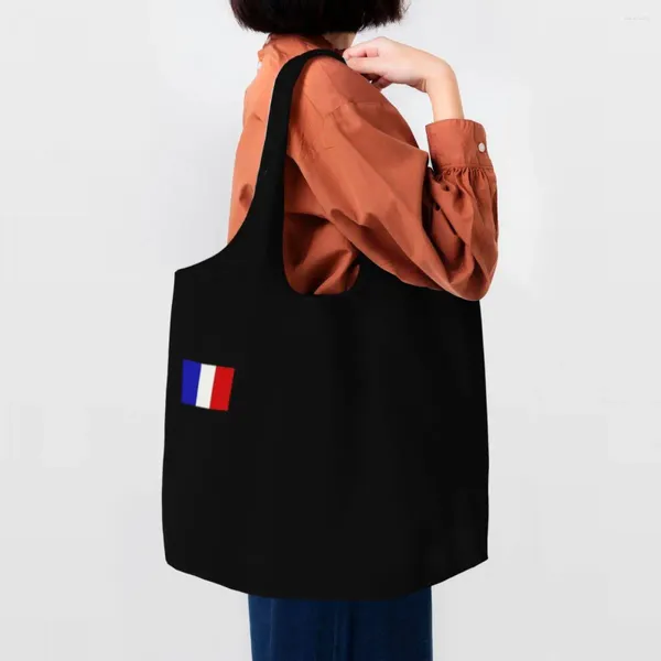 Sacs à provisions drapeau français France fierté sac d'épicerie toile Shopper fourre-tout épaule grande capacité sacs à main patriotiques durables