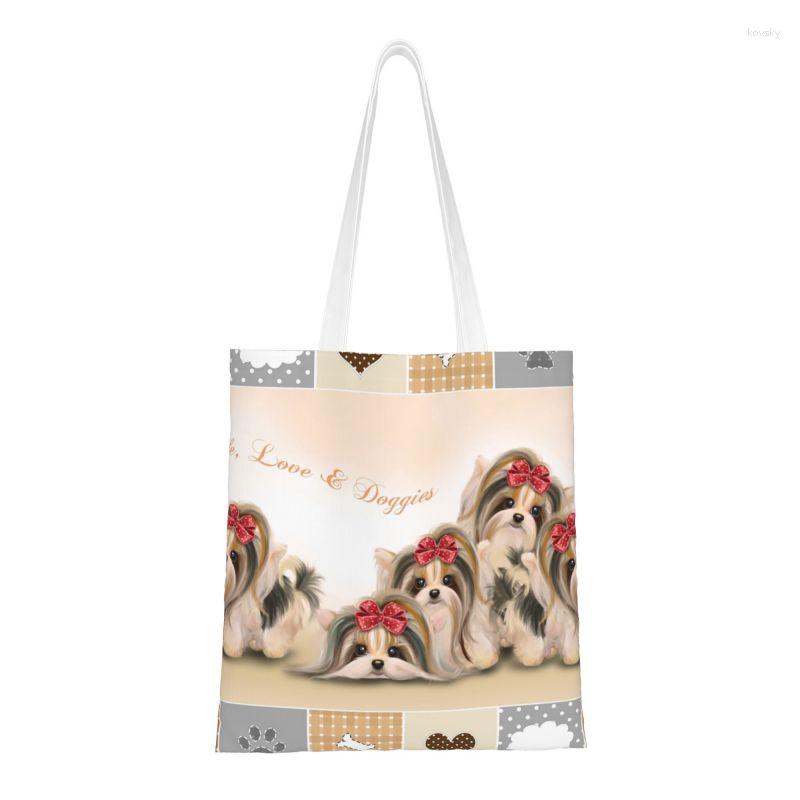 Shopping Bags Funny Biewer Tote Bag Reusable Yorkshire Terrier Dog Canvas Groceries Shopper Shoulder