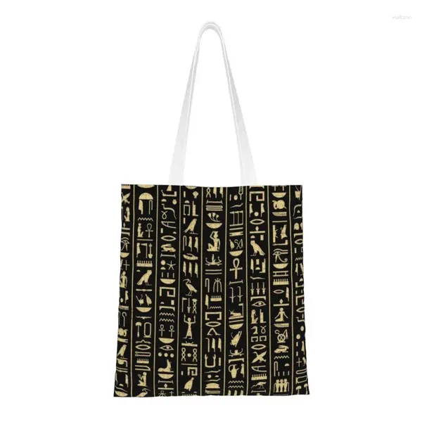 Sacs à provisions drôle noir or hiéroglyphes fourre-tout recyclage ancienne egypte Culture toile épicerie sac à bandoulière