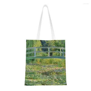 Boodschappentassen Grappig Claude Monet Beroemde Olieverf Tote Herbruikbare Waterlelie Vijver Kruidenier Canvas Shopper Schoudertas