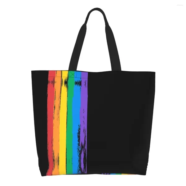 Bolsas de compras Bandera divertida LGBT Tote Reciclaje Orgullo Gay Lesbianas Comestibles Bolsa de hombro de lona