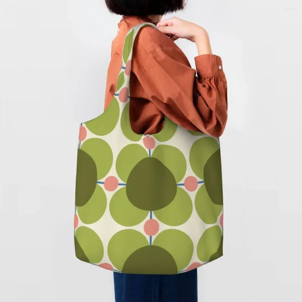 Bolsas de compras Funny Flower Living Orla Kiely Bolsa de mano Reutilizable Comestibles Lona Shopper Bolsos de hombro Regalos