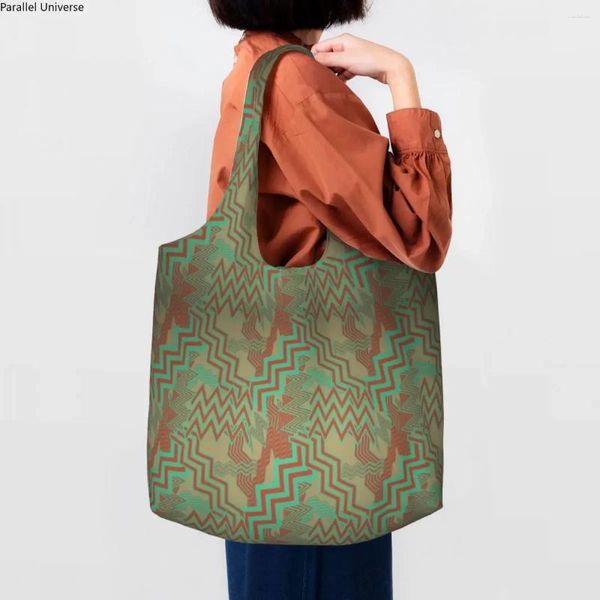 Sacs de courses drôles gratuits aléatoires Zigzag motifs sans couture fourre-tout bohème moderne géométrique toile épicerie sac à bandoulière