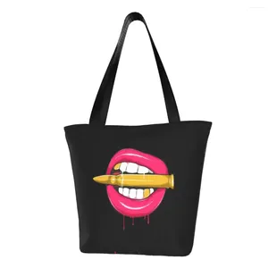 Boodschappentassen Grappige Print Mode Sexy Lippen Tote Herbruikbare Canvas Shopper Schouderhandtas