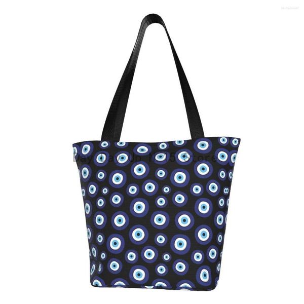 Bolsos de compras con estampado divertido de amuleto griego, diseño de ojo malvado, bolso de mano portátil de lona, bolso de compras de hombro Nazar, bolso de mano con amuleto de la suerte