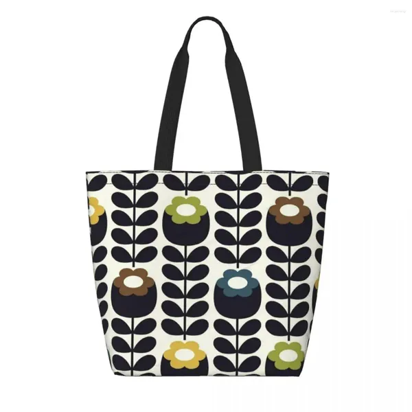 Sacs de courses imprimés drôles Orla Kiely, fourre-tout en tissu Floral, fourre-tout en toile lavable, sac à main scandinave