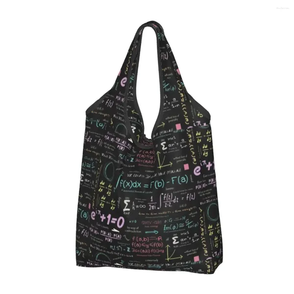 Bolsas de compras Divertidas Matemáticas puras Nerd Tote Portátil Física Ciencia Comestibles Shopper Bolso de hombro