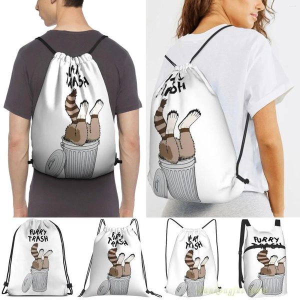 Einkaufstaschen Furry Trash – Brauner Waschbär, für Herren, Outdoor, Reisen, Sporttasche, wasserdicht, Rucksack mit Kordelzug, Damen, Fitness, Schwimmen