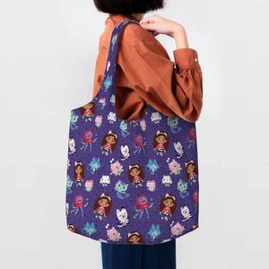 Sacs de courses Gabbys Dollhouse motif épicerie fourre-tout femmes Kawaii toile épaule Shopper sac grande capacité sac à main