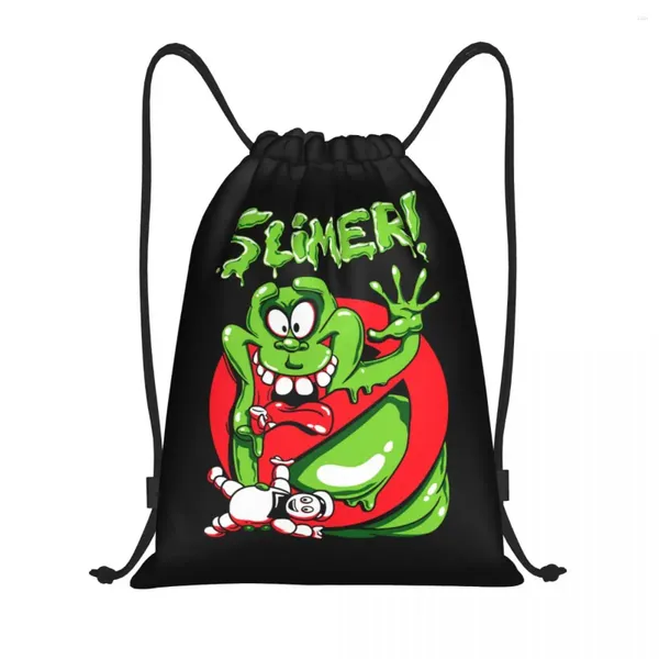 Bolsas de compras Ghost Buster Slimer Drawstring Men Mujeres Foldables Sports Gym Sackpack Supernatural Ghosts Almacenamiento de películas Mochilas