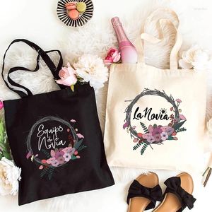 Sacs à provisions Girls Team Bride Sac à épaule Bachelorette Hen Bridal Wedding Party Spanish Femme Single Farewell Canvas Tote