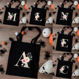 Boodschappentassen Goudkleurige Letters Tote Bag Leuke bloem Grote capaciteit Opvouwbare Eco Canvas Supermarkt Handtas voor dames Shopper