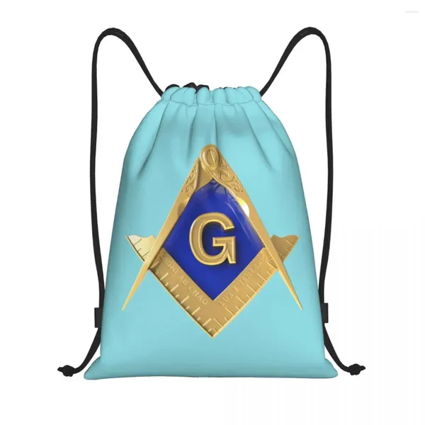 Bolsas de compras Gold Square Compass Masonic Freemason Cordón para mochilas de yoga Mujeres Masonería Mason Sports Gym Sackpack