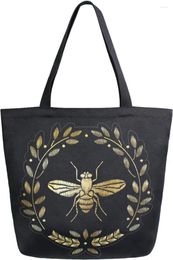 Boodschappentassen Gouden Bij Insect Patroon Extra Grote Canvas Schouder Tote Top Opbergtas Voor School Gym Strand Weekender Reizen