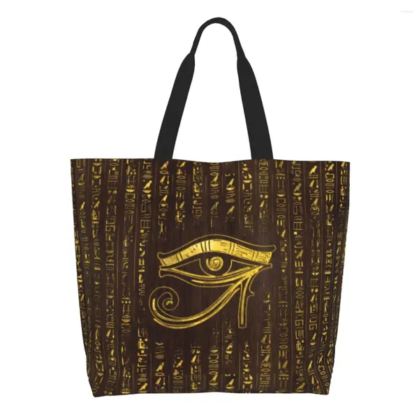 Sacs à provisions Golden Egyptian Eye of Horus and Hiéroglyphes imprimé Canvas Shopper Tote Capacité