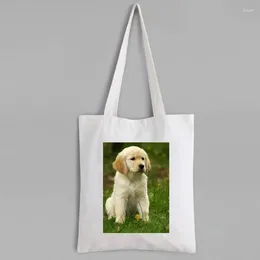 Sacs à provisions Golden Retriever Canvas Bag Puppy Tote Réutilisable Fashion Animal Prints Designer M