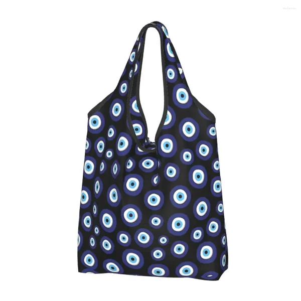 Bolsas de compras Amuleto griego Patrón de mal de ojo Bolsa de comestibles Comprador divertido Tote Hombro Grande Portátil Nazar Lucky Charm Bolso