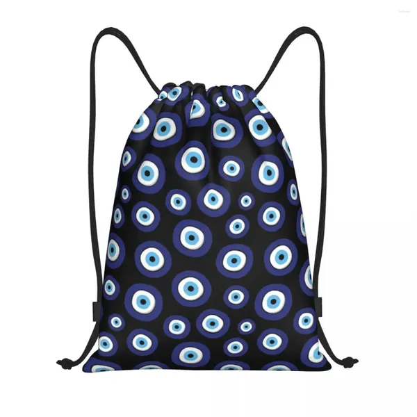 Bolsas de compras Amuleto griego Patrón de mal de ojo Mochila con cordón Ligero Nazar Lucky Charm Gimnasio Mochila deportiva Sacos para entrenamiento