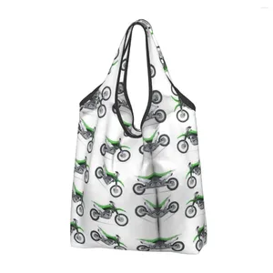 Bolsas de compras Green Dirt Bike Bolso de hombro casual para mujer Tote de gran capacidad Almacenamiento portátil Bolsos plegables