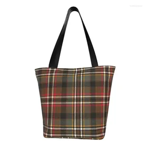 Sacs à provisions vert Tartan Plaid sac d'épicerie personnalisé imprimé toile Shopper épaule fourre-tout grande capacité lavable sac à main