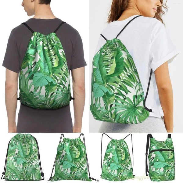 Sacs à provisions Feuilles tropicales vertes Ii Femmes Cordon Sackpack Gym Hommes Sacs à dos de voyage en plein air pour la formation Fitness Sac de natation