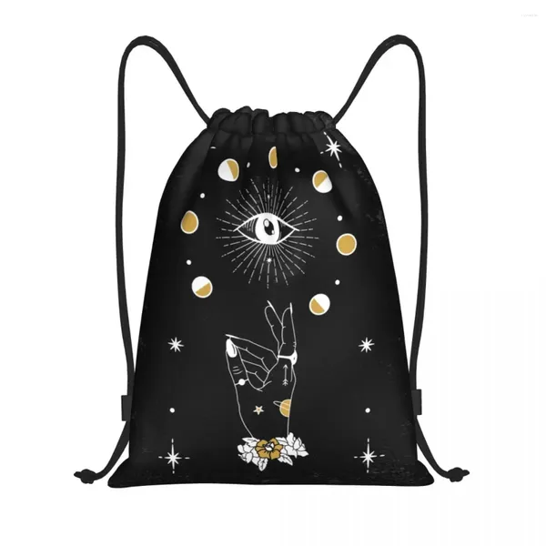 Bolsas de compras Hamsa Hand Evil Eye Fatima Drawstring Women Men portátiles Gym Gym Spackpack Almacenamiento de almacenamiento