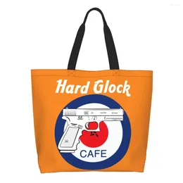 Boodschappentassen Hard Cafe Boodschappentas Bedrukt Canvas Shopper Schoudertas Grote capaciteit Wasbare USA Pistol Handtas