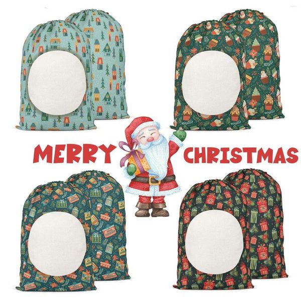 Bolsas de compras Bolsa de saco de Papá Noel en blanco con sublimación rayada de alta calidad para adorno navideño