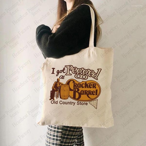 Bolsas de compras I Got Pegged At Cracker Barrel Old Country Store Bolsa de lona Tendencia de moda Tote Hombro Bolsos ligeros de gran capacidad