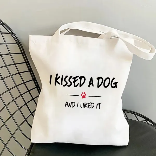 Sacs à provisions J'ai embrassé un chien et l'ai aimé imprimer des sacs réutilisables pour femmes TOTE TOTE CARTOONION PROPRIÉT