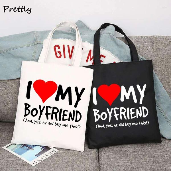 Bolsas de compras Amo a mi novio Boldio Funny Showing Bolsas para el hombro Big Women Bolsos de lona casual