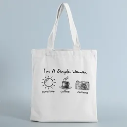 Sacs à provisions Je suis une femme simple Sunshine Coffee Reutilisable Sac sur toile grande capacité Polable Eco Tote Femelle Shopper Handsbag