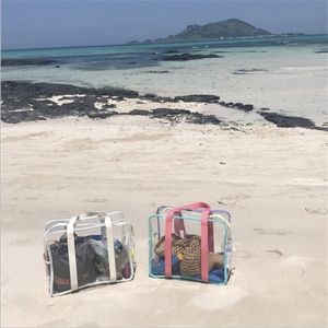 Sacs à provisions Ins Coréen Transparent Macaron Coloré Sac de grande capacité Casual Beach Maillot de bain Sac à main Niche Design Sacs fourre-tout pour femmes 230701