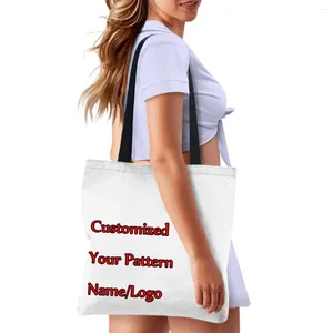 Bolsas de compras INSTANTARTS Bolsa reutilizable Bolsa de lino casual Lienzo para niñas Imágenes personalizadas o logotipos Gota y venta al por mayor