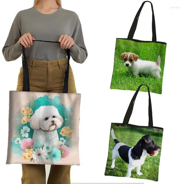 Bolsas de compras Jack Russell Terrier / Bichon Frise Bolsos con estampado Dachshund Ladies Casual Bag Girls Like Dogs Hombro para viajes