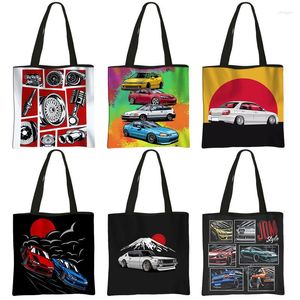 Bolsas de compras Japón JDM Racing Car Print Bag Motor Elástico Bolso Hombro Tote Shopper Totes de gran capacidad