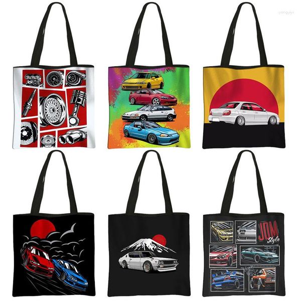 Sacs de courses japonais JDM Racing Car imprimé, sac à main élastique, fourre-tout à bandoulière, fourre-tout de grande capacité