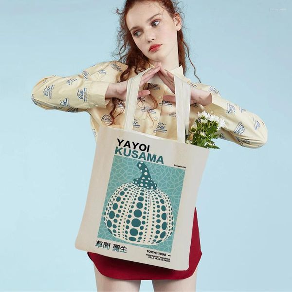 Sacs à provisions Japon Yayoi Kusama Dots Pumpkin Retro Lady Nordic Shopper Bag Double Print Femmes Supermarché Handsbag Tove