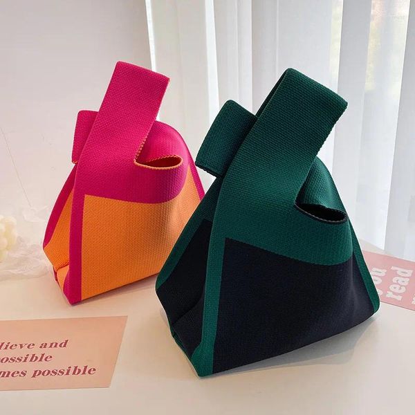 Bolsas de compras Bolsa de punto japonesa para mujer Temperamento Bolso tejido Mujeres Mini Nudo Muñeca Clave Teléfono Bolsa Portátil Monedero ligero