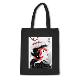 Shopping Bags Japanese Style Canvas Bag Cotton High Quality Black Unisex Handbag With Fish Print Custom Cloth Bolsas De Mano 289Z