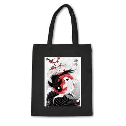 Boodschappentassen Japanse stijl canvas tas Katoen Hoge kwaliteit Zwarte Unisex Handtas met visprint Aangepaste stof Bolsas De Mano260m