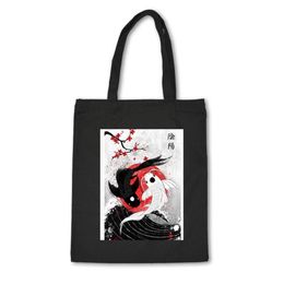 Boodschappentassen Japanse stijl canvas tas katoen hoogwaardige zwarte uisex handtas met visafdruk aangepaste stoffen bolsas de mano348p