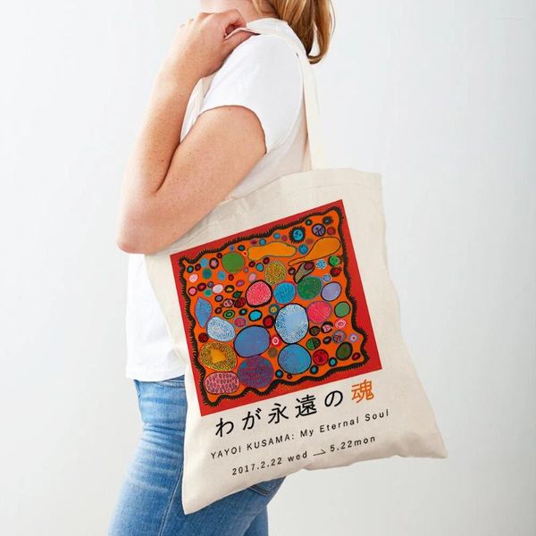 Sacs de Shopping japonais Yayoi Kusama, sac à main fourre-tout à pois ondulé pour belle-mère, mode Art nordique décontracté, sac à bandoulière pour femmes